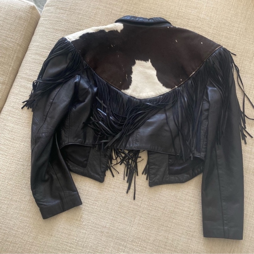 Continental Leather cowhide fringe cropped  jacket M RARE - Picture 6 of 7